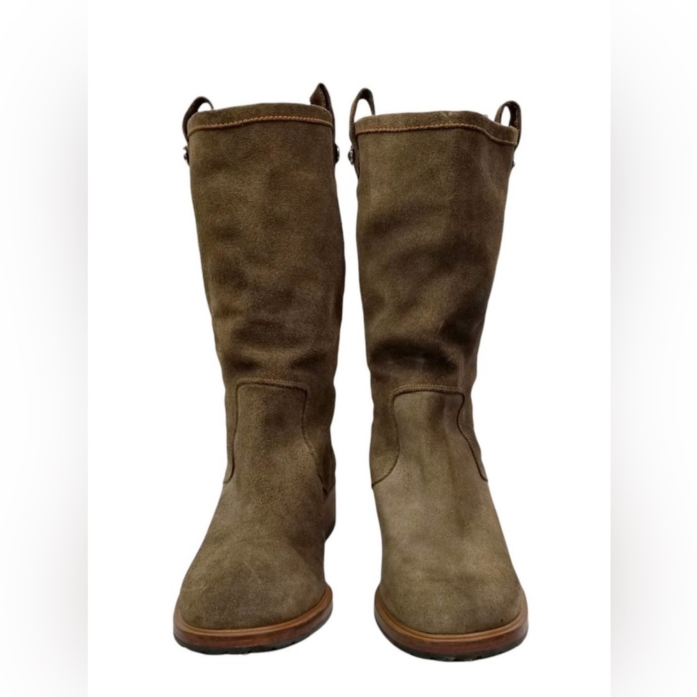 COLE HAAN boots 10 Tan Brown suede leather Shearling lined mid calf Excellent